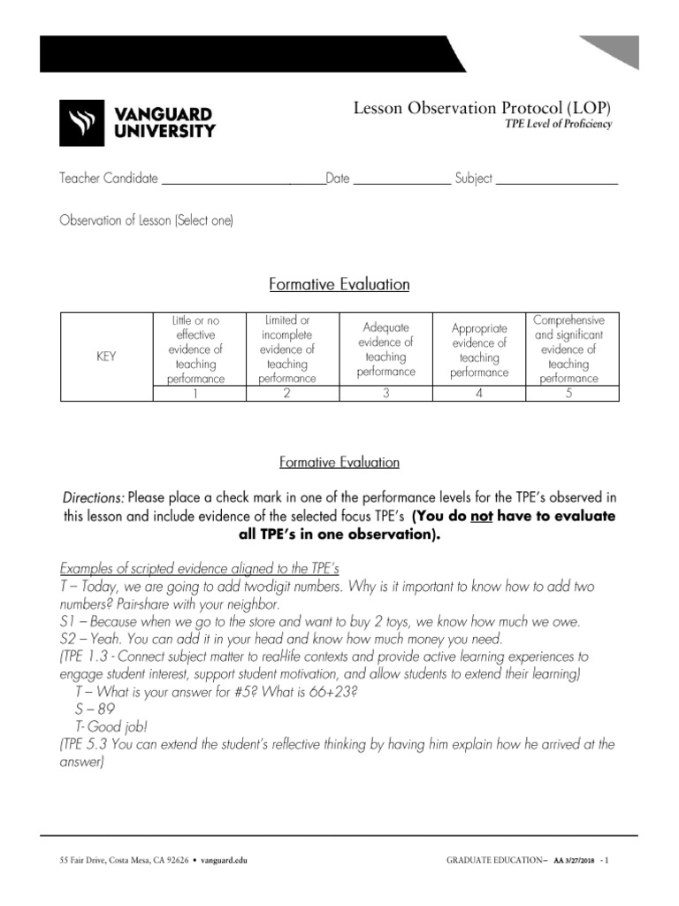 Lesson observation protol lop fillable 180327 2 1 download free pdf