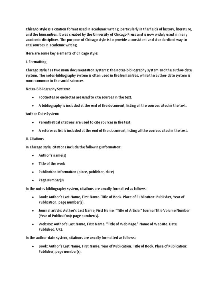 An Overview of Chicago Style Formatting and Citation Guidelines | PDF