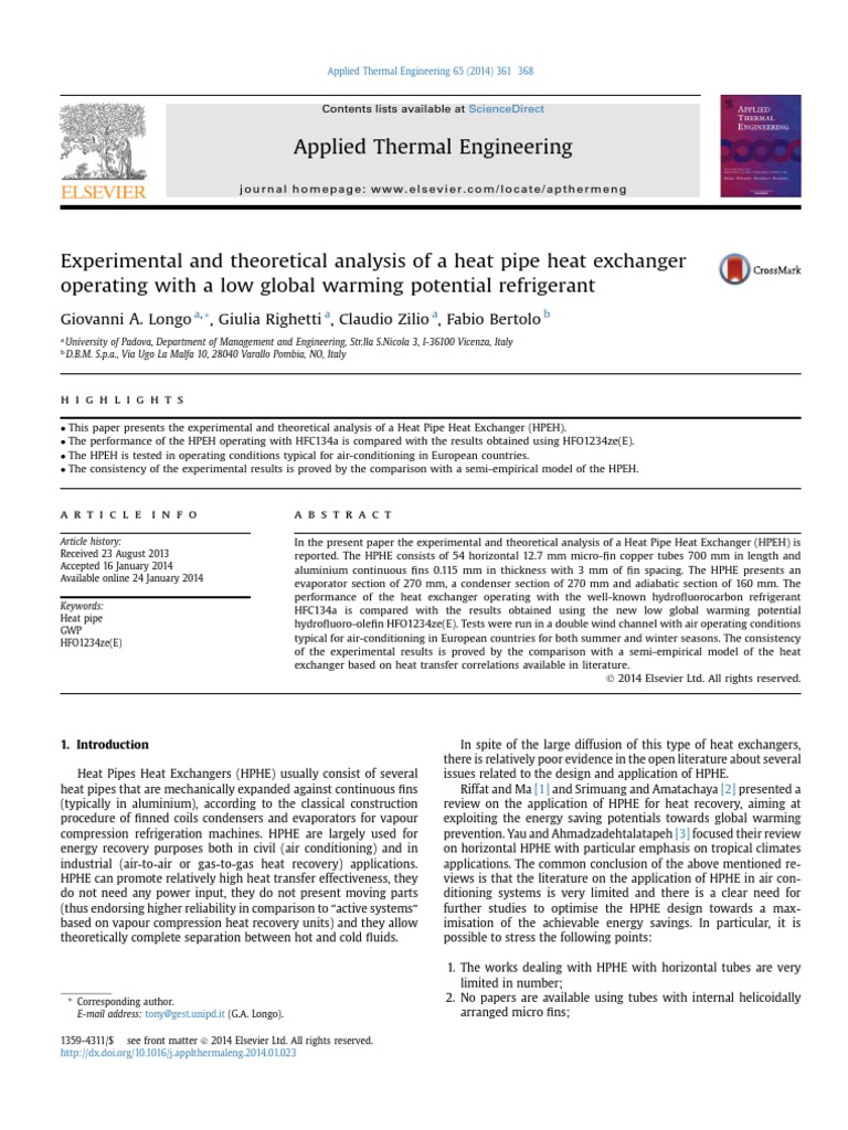 Experimental and Theoretical Analysis of A Heat Pipe Heat Exchanger ...