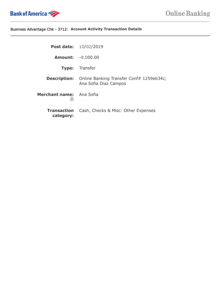 Bank of america online banking accounts account details account