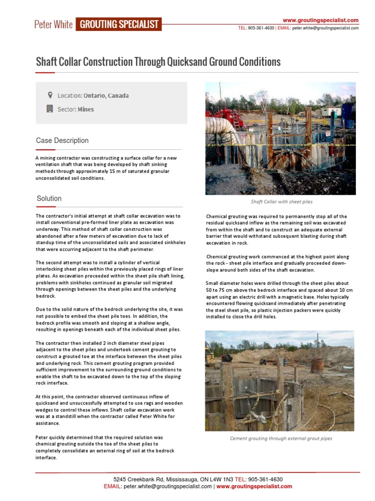 Shaft Collar Construction Through Quicksand Ground Conditions by Peter