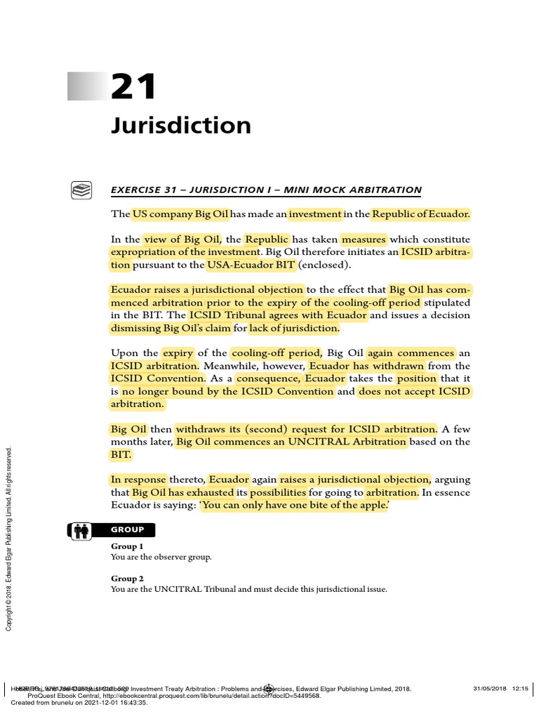 Jurisdiction Exercise 31 Jurisdiction I Mini Mock Arbitration