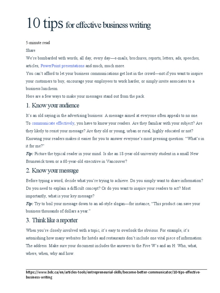 10 Tips for Effective Business Writing | PDF | Verb | Jargon