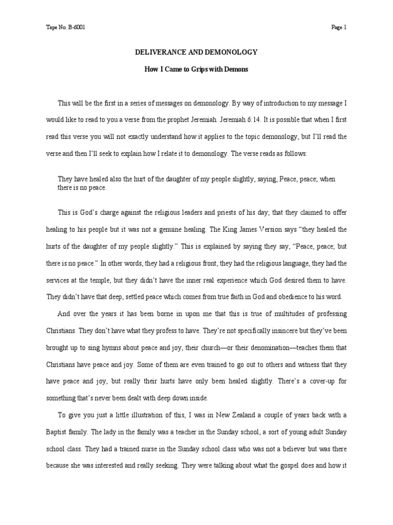 6001 - Derek Prince - Deliverance and Demonology | PDF | Baptism ...