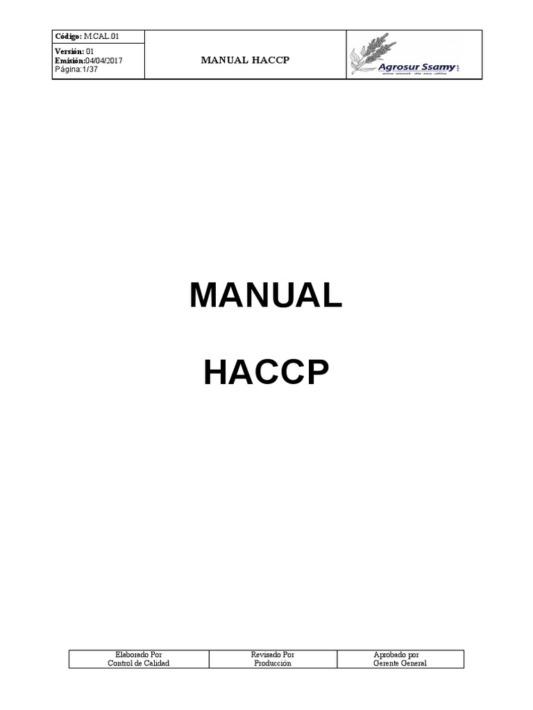 M.cal.01 Manual Haccp PDF Análisis de Riesgo y Puntos Críticos de