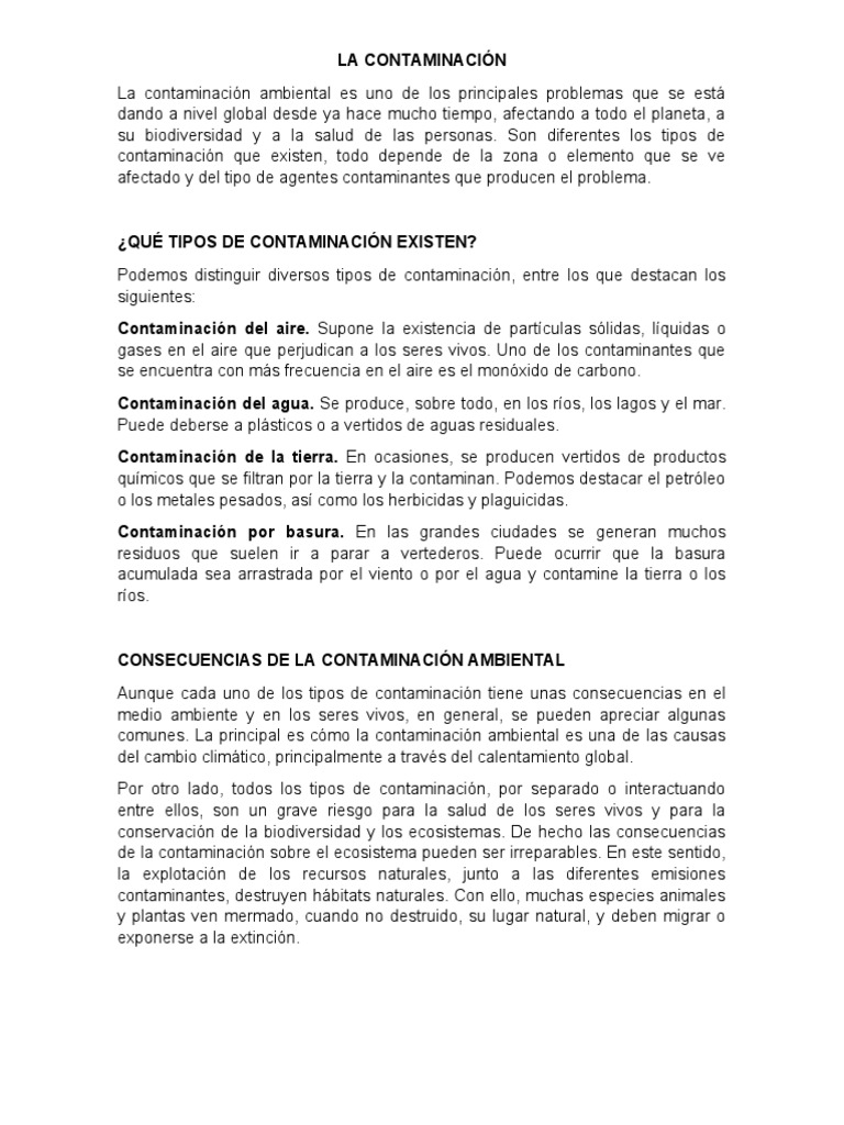 Tipos y Consecuencias de la Contaminación | PDF | Contaminación | Residuos