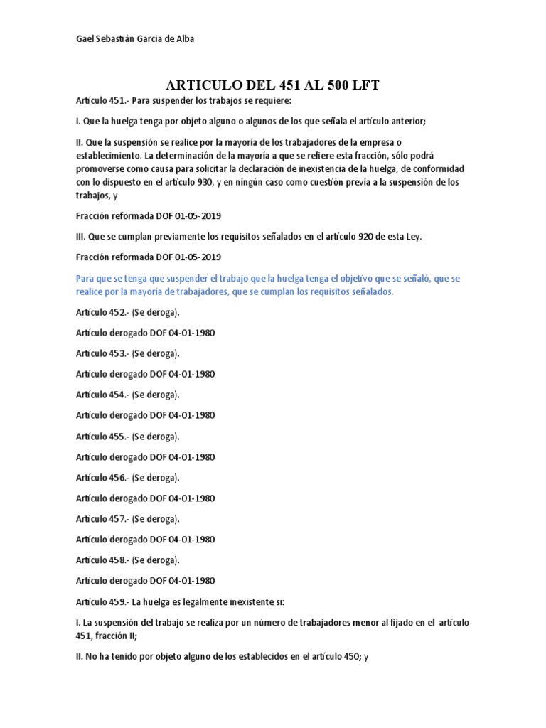 Articulo Del 451 Al 500 LFT | PDF | Salario