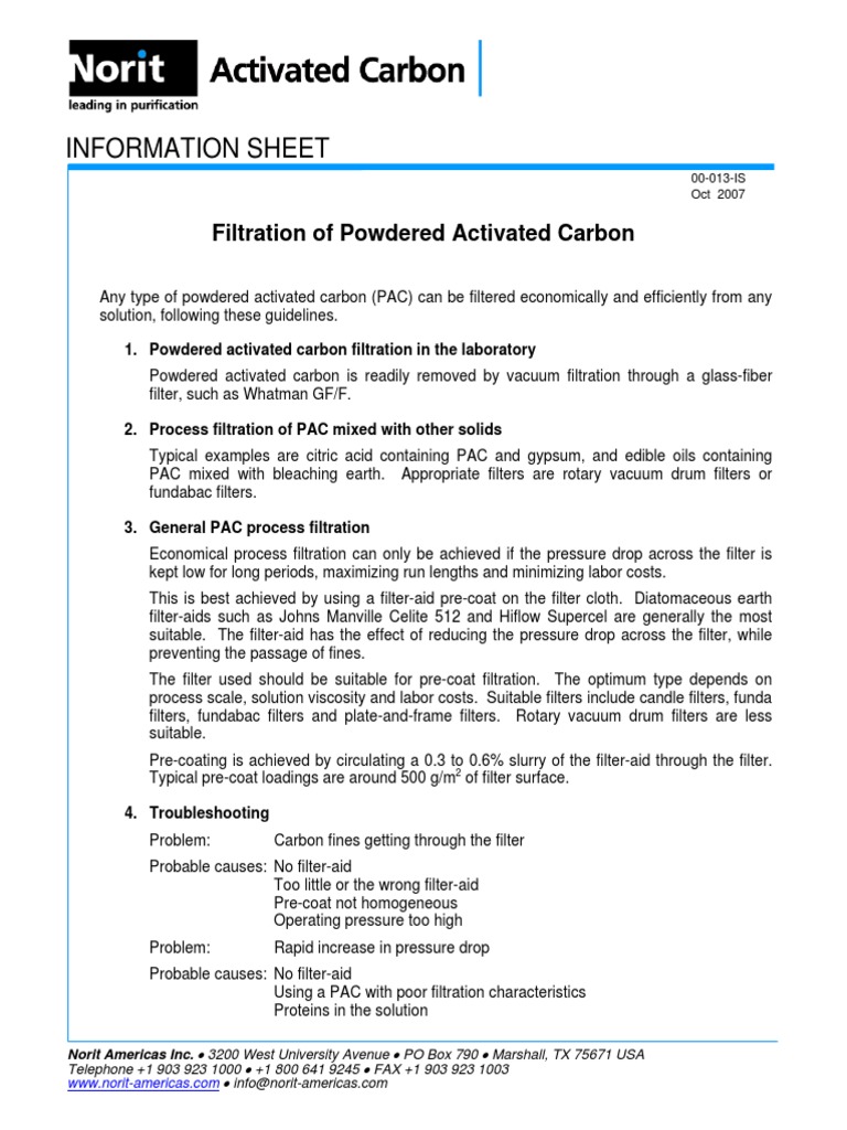 Info Filtration PAC Rev4 | PDF | Filtration | Chemical Engineering