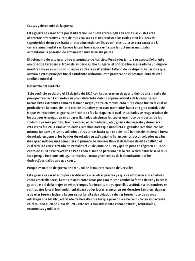 Causas y desarrollo de la Primera Guerra Mundial | PDF | Tratado de ...