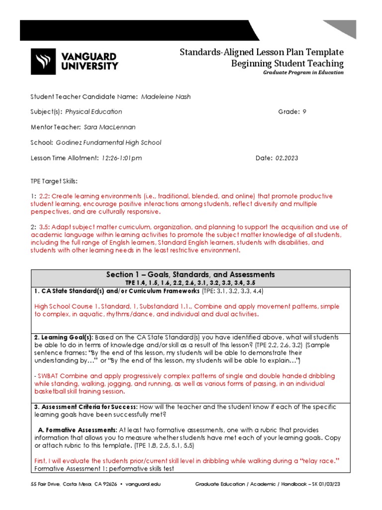 BST Ss Lesson Plan Template 22-23 | PDF | Lesson Plan | Cognitive Science