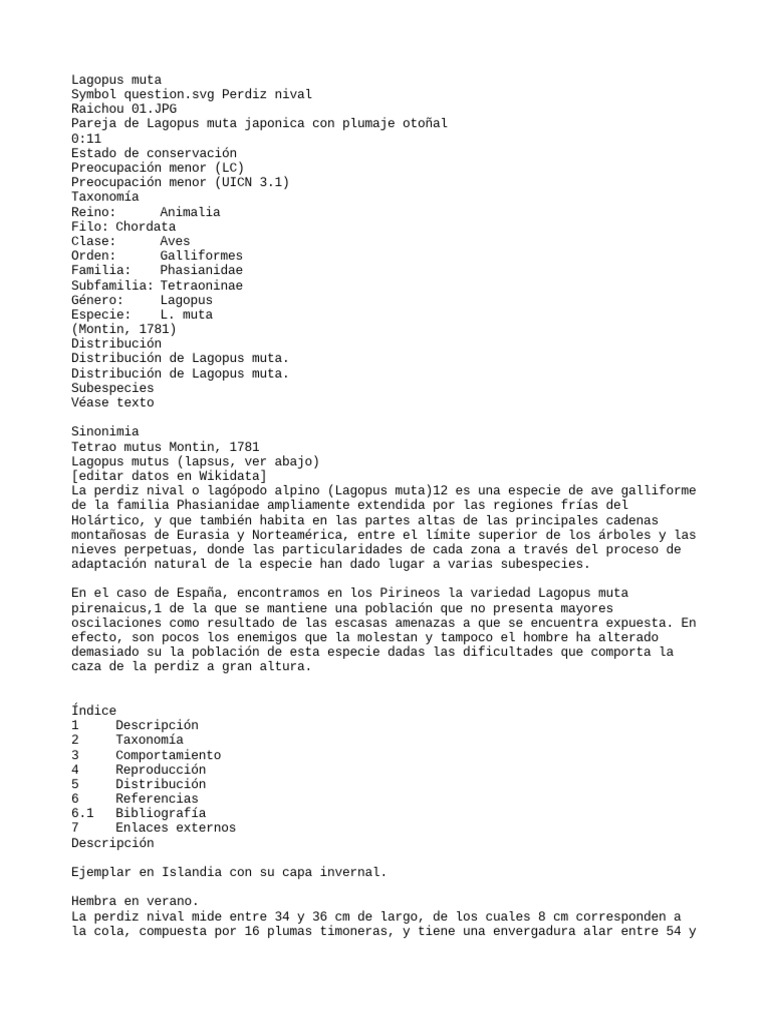 Lagopus Muta PDF Avicultura Aves