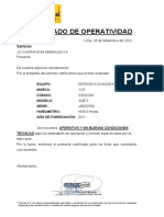 Certificado operatividad retroexcavadora Cat 420F2