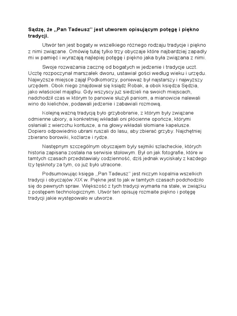 Jak Wybory Człowieka Wpływają Na Jego życie Pan Tadeusz Rozprawka ,,Pan Tadeusz'' rozprawka | PDF
