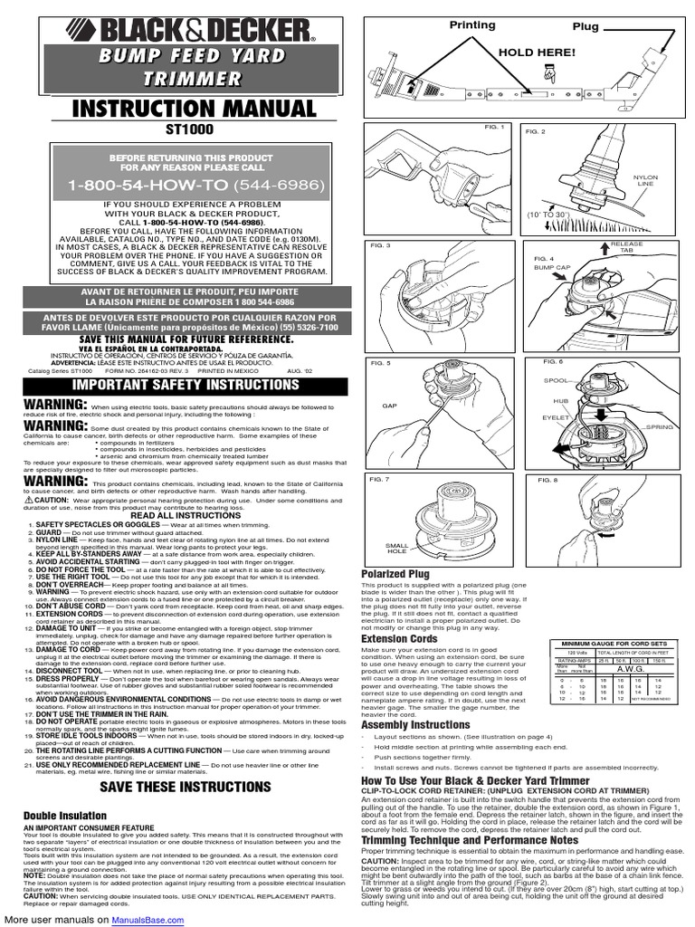 Black & Decker Trimmer ST1000 PDF Ac Power Plugs And Sockets