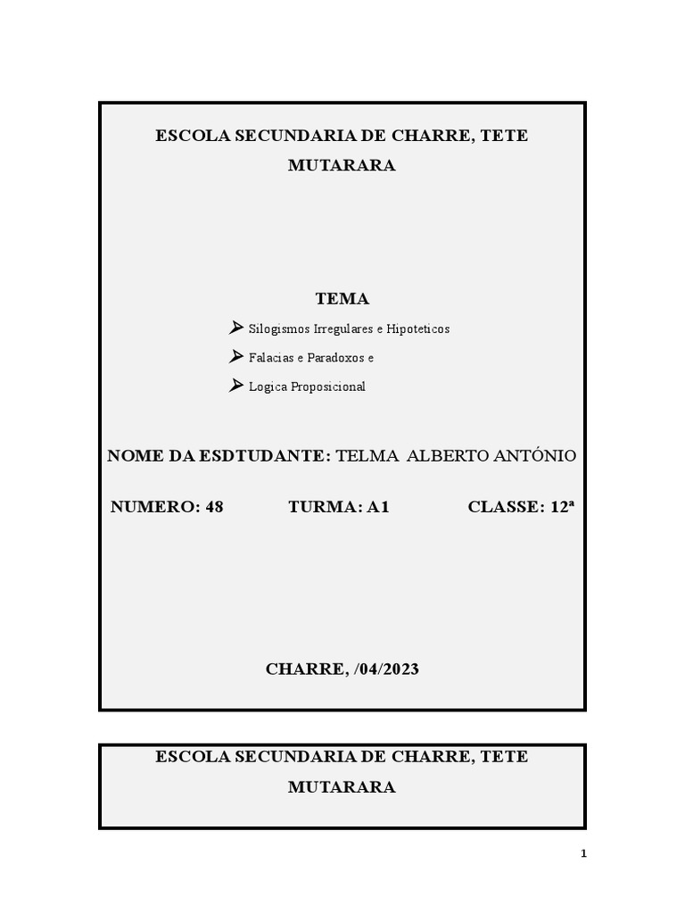 Escola Secundaria de Charre, Tete Mutarara | Download grátis PDF ...