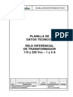 Planilla de Datos Tecnicos Rele Diferencial de Transformador 110 y 220 VCC - 1 y 5 A
