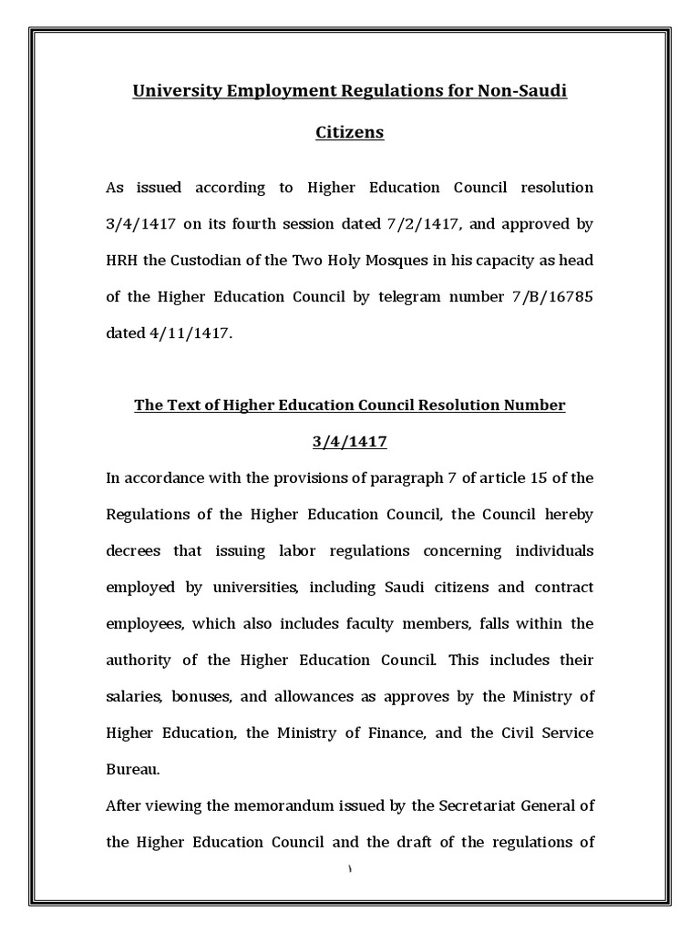 Non-Saudi University Employment Regulations | PDF | Bachelor's Degree ...