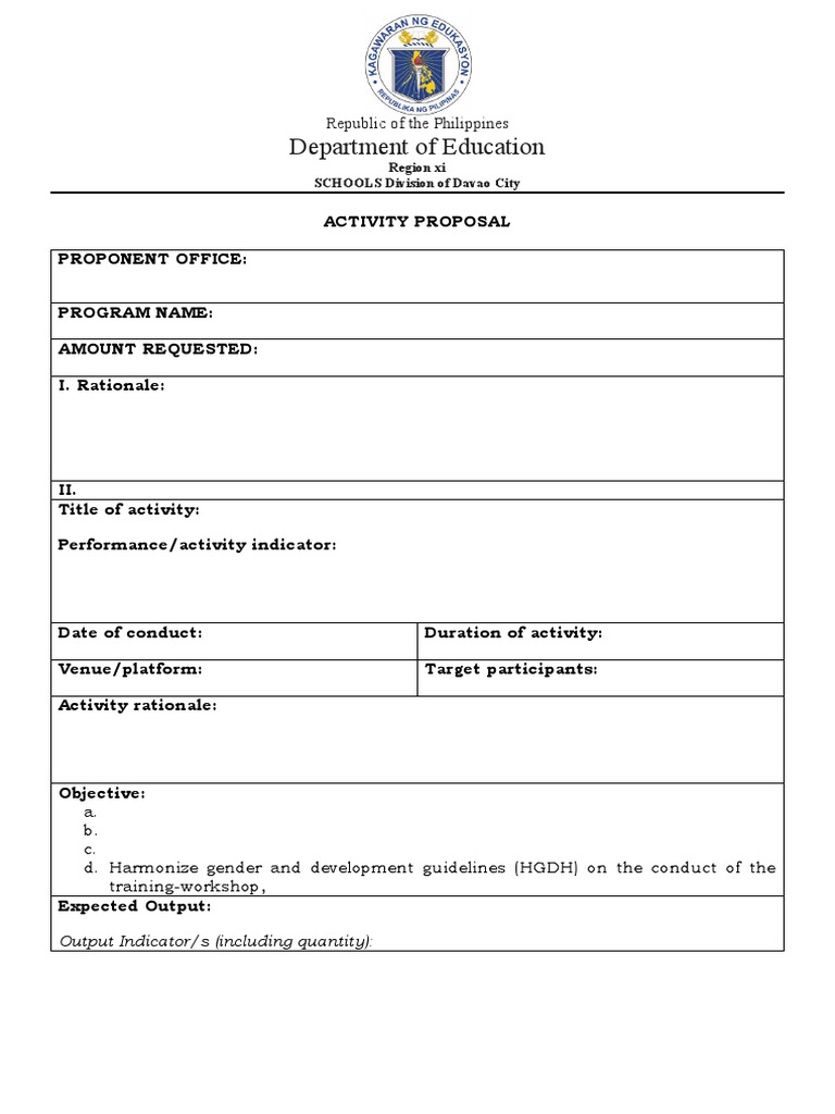 DepEd Activity Proposal Template | PDF | Career & Growth | Finance ...
