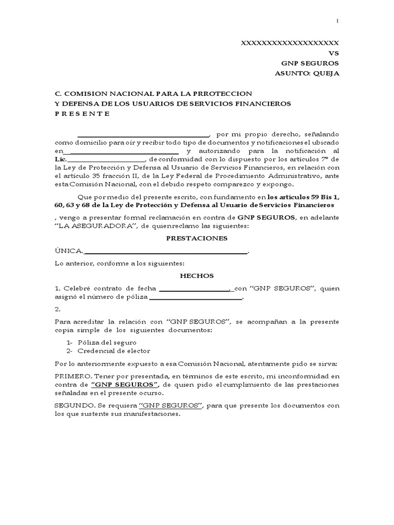 Queja Formal contra GNP Seguros | PDF