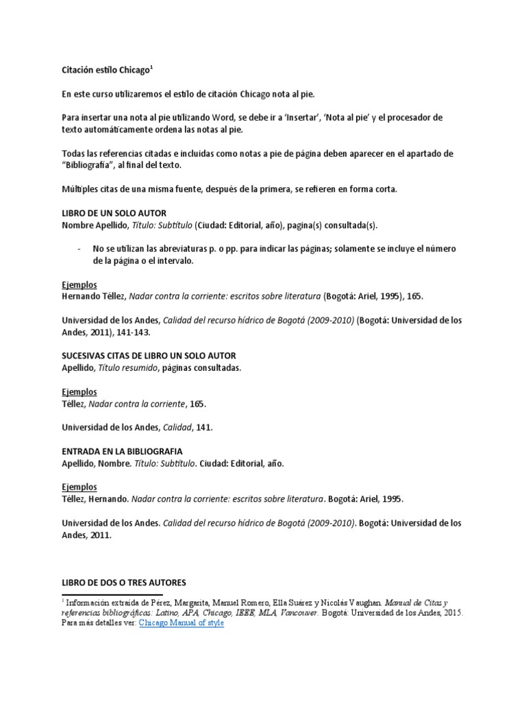 Chicago Nota Al Pie PDF Bibliografía Diseño de libro
