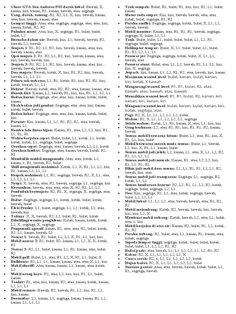 Cheat Kebal Darah GTA San Andreas PS2 PDF