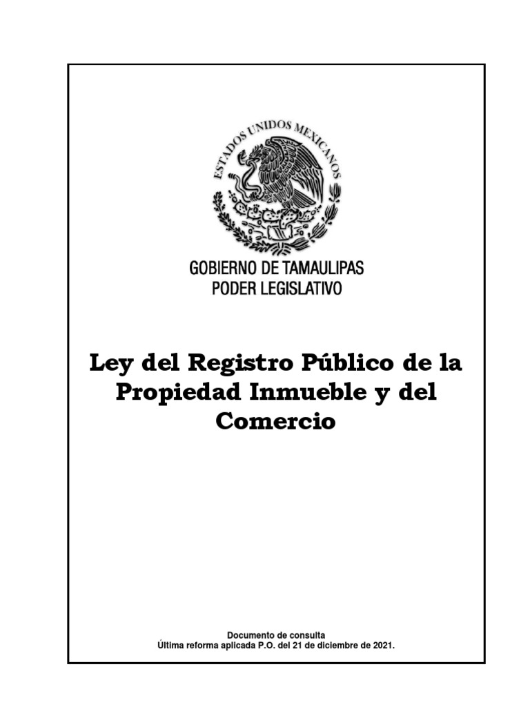 Ley Del Registro Publico de La Propiedad Inmueble y Del Comercio