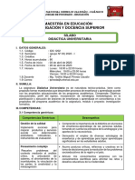 Maestría en Educación Investigación Y Docencia Superior: Sílabo Didáctica Universitaria