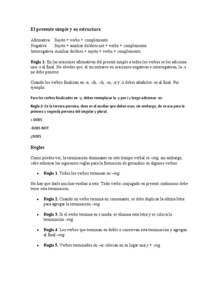 Estructura del Presente Simple en Inglés | PDF | Artes del Lenguaje y ...