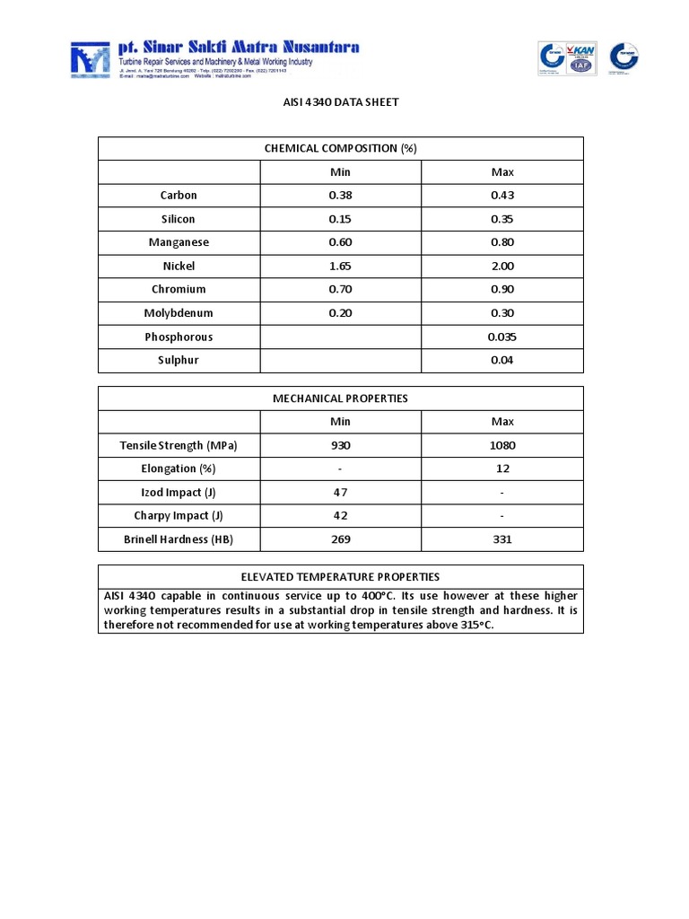 AISI 4340 Steel Data Sheet | PDF