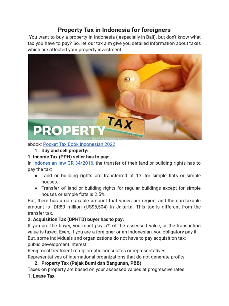 Property Tax in Indonesia For Foreigners PDF Taxes Property Tax