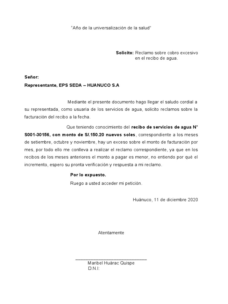 Reclamo por facturación excesiva en recibo de agua | PDF