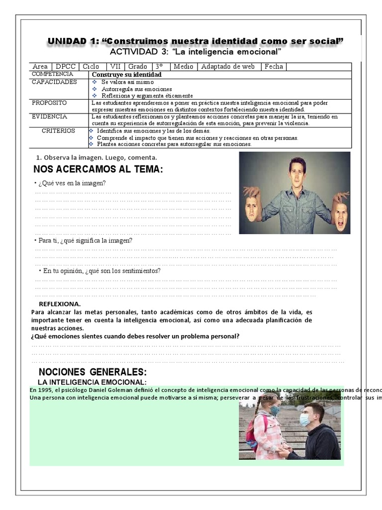 EDA 1 Actividad 3 DPCC 3° | PDF | Las emociones | Inteligencia emocional