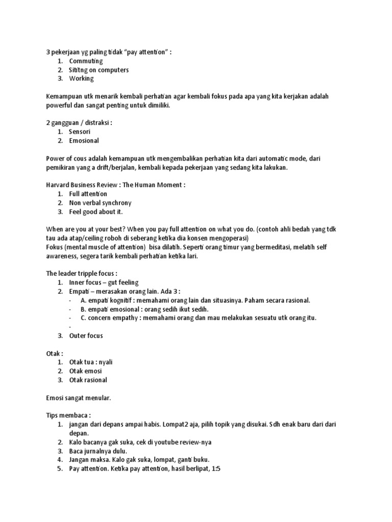 Focus By Daniel Goleman Summary Dari Tanadi Santoso Handy Pdf