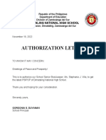 Authorization Letter: Dimataling National High School