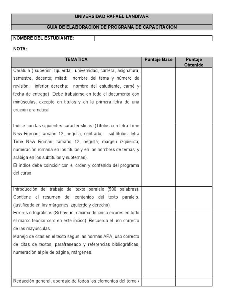 Rúbrica para Elaborar Programa de Capacitación | PDF