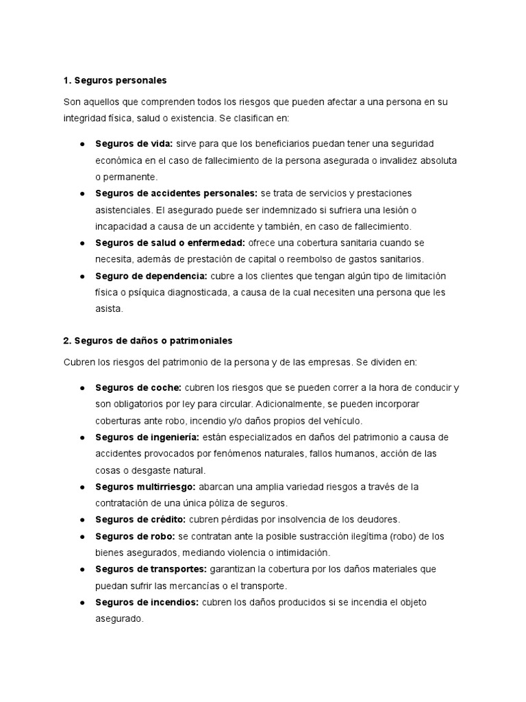 Tipos de Seguros Personales y Coberturas | PDF | Seguro