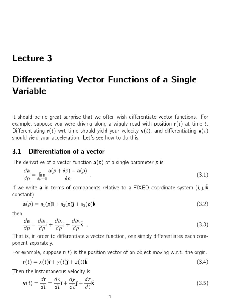Differentiating vector functions of a single variable pdf