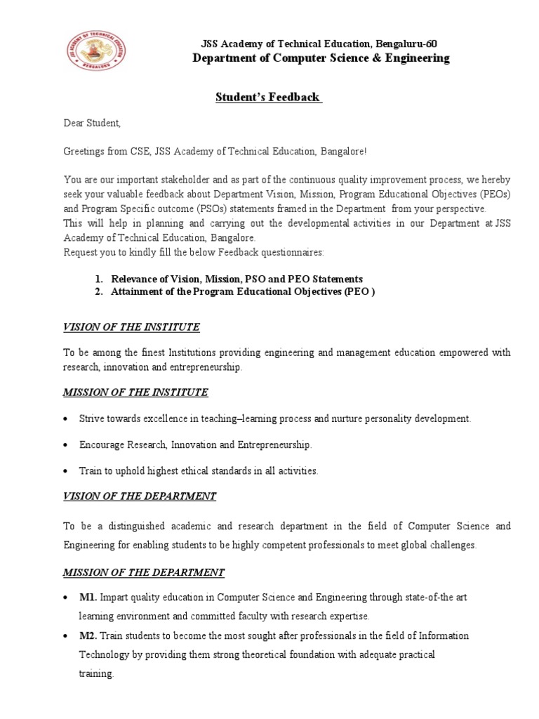 CSE Department Student Feedback Form | PDF | Science | Computer Programming