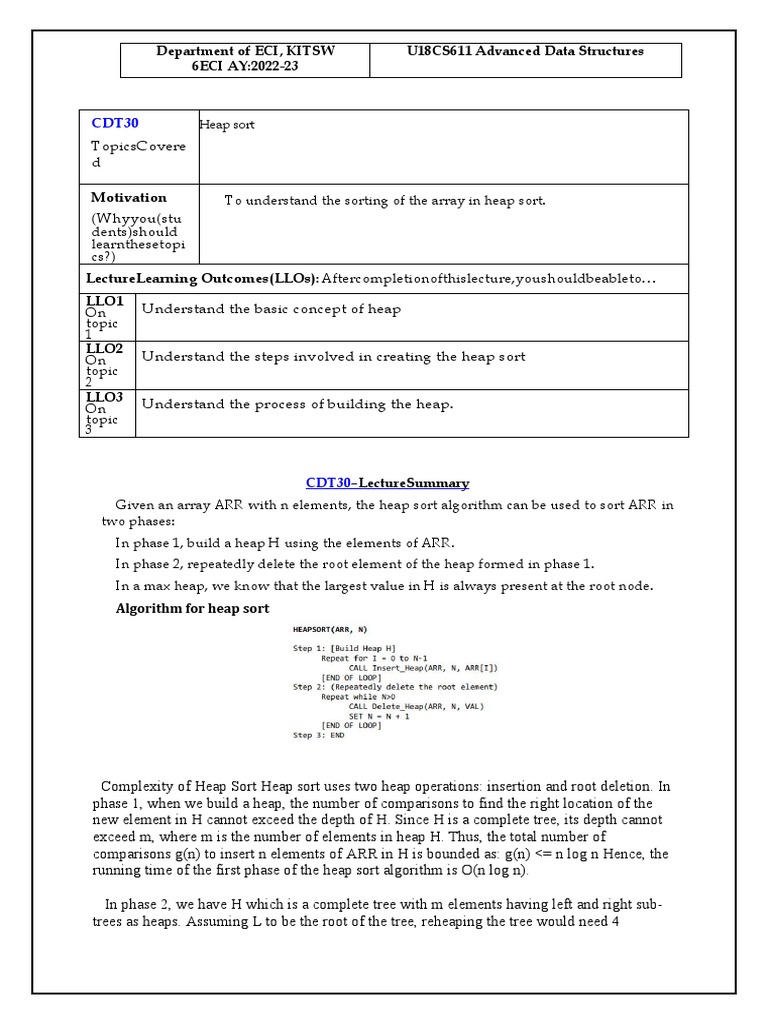 Department of eci kitsw 6eci ay 2022 23 u18cs611 advanced data