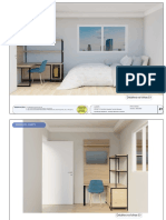 Projeto 3D de quarto com armário, mesa e painel