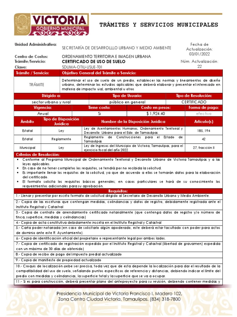T01 Certificado De Uso De Suelo Pdf Planificación Urbana