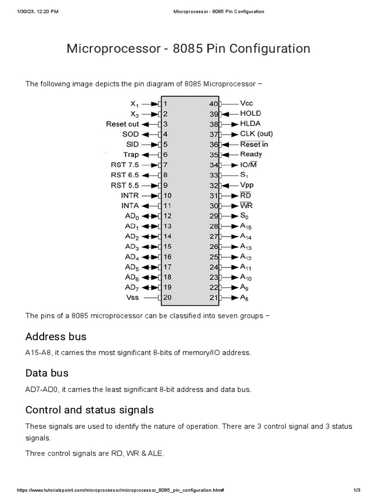 Microprocessor - 8085 Pin Configuration | PDF | Office Equipment ...
