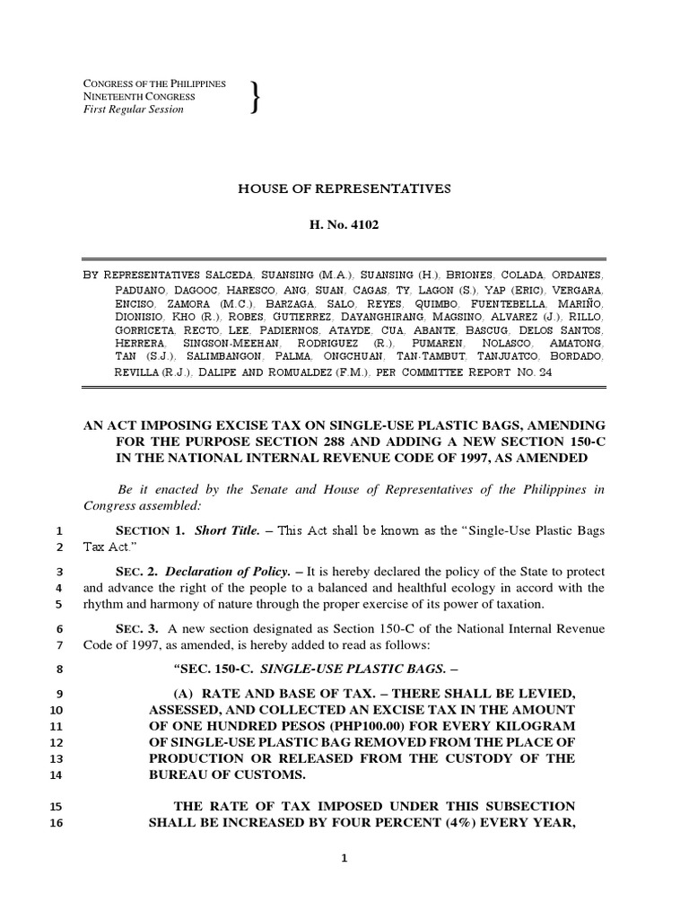 Single-Use Plastic Bags Tax Act | PDF | Taxes | Internal Revenue Service
