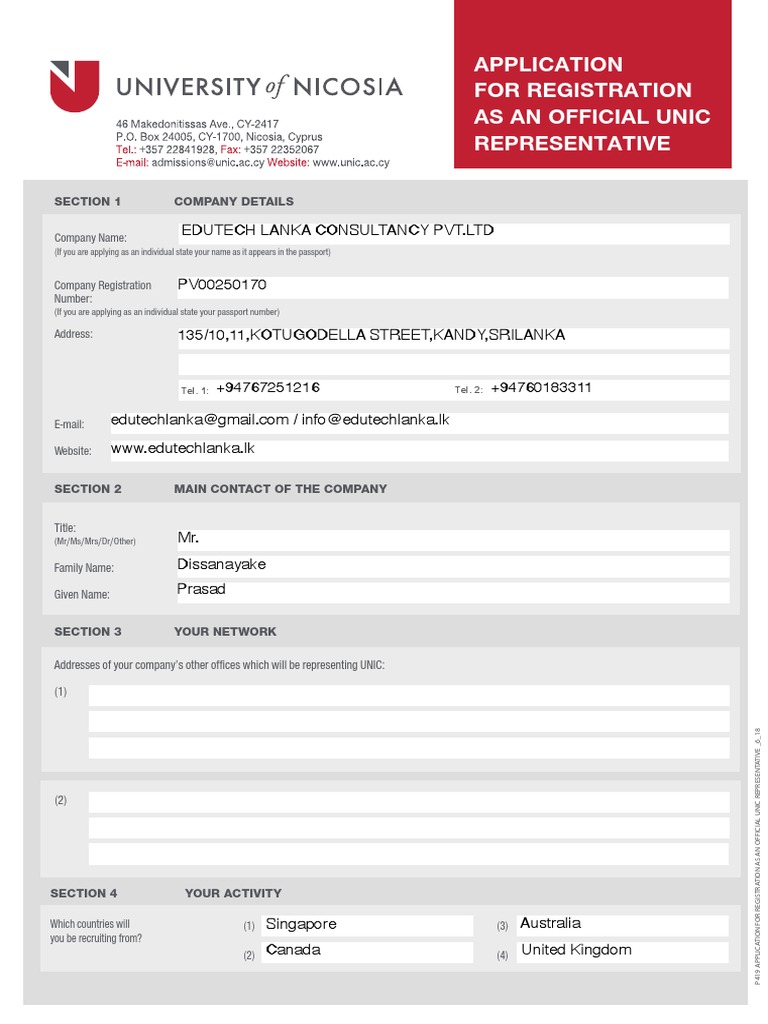 UNIC Official Representative Application | PDF | Communication
