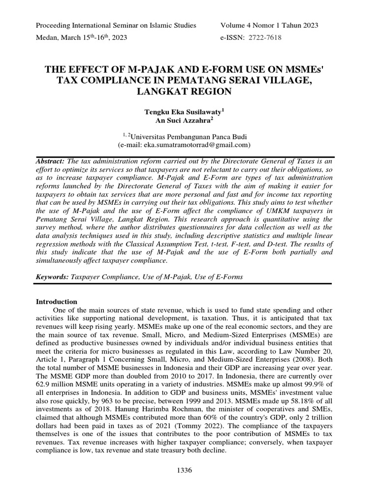 Prosiding International The Effect Of M Pajak And E Form Use On Msmes