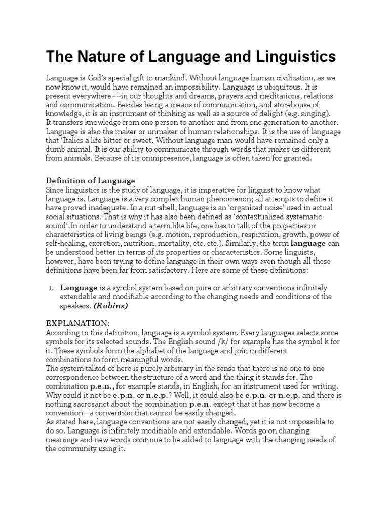 The Nature of Language PDF Communication Word