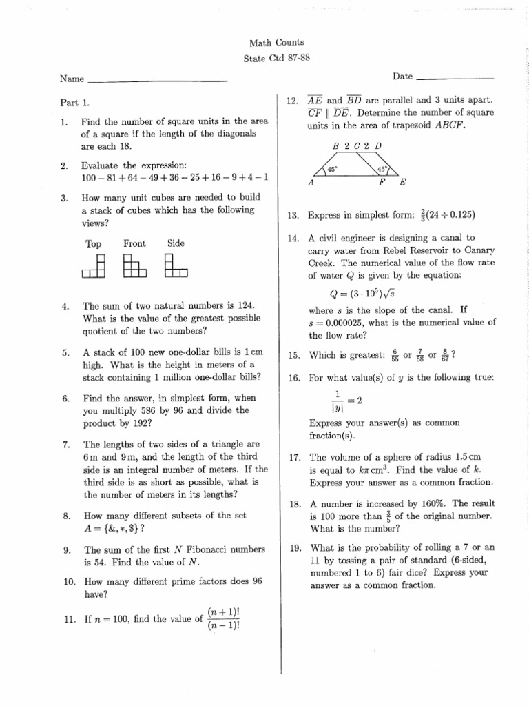 Math Counts State Count Down 1987 1988 PDF