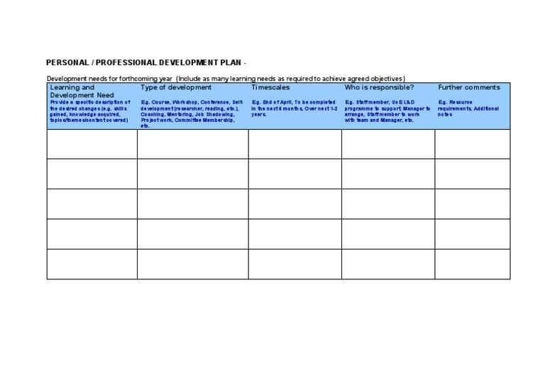 Personal Development Plan (PDP)_Template | PDF