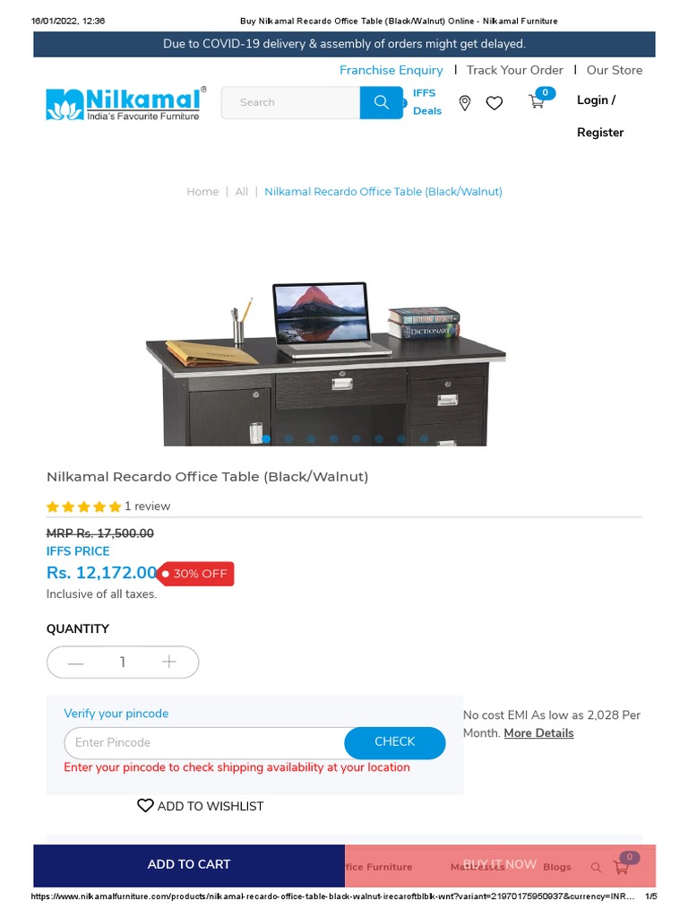 Buy Nilkamal Recardo Office Table (Black_Walnut) Online Nilkamal