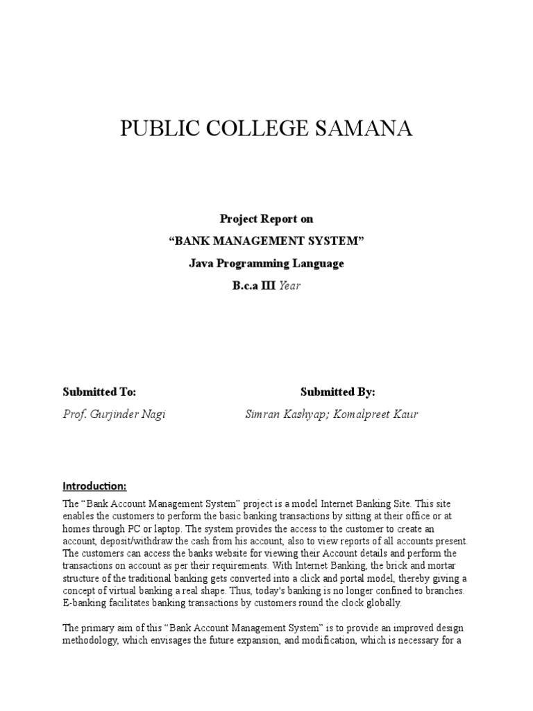 Bank Management System Project Report | PDF | Banks | Banks & Banking